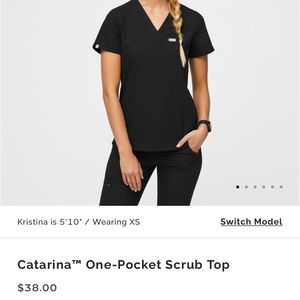 FIGS Catalina One-pocket Scrub Top- XS, Black, with tags